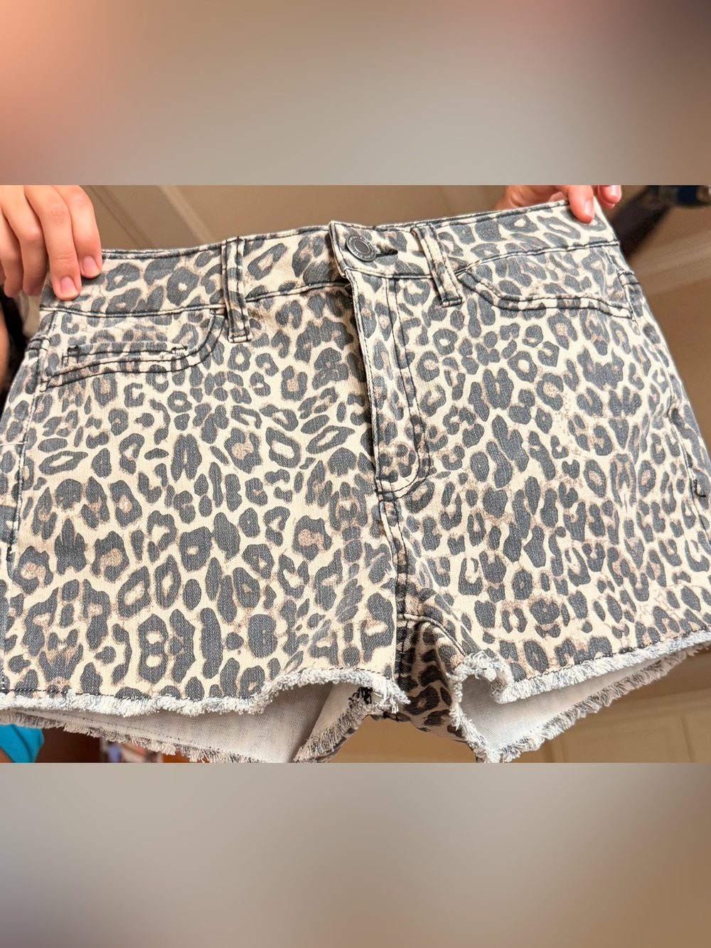 Kohl's Leopard Print Denim Shorts - Beige and Gray